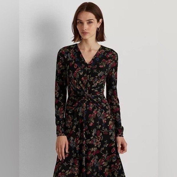 LAUREN RALPH LAUREN Floral Surplice Jersey Dress Size 4 and 8 - Picture 3 of 12